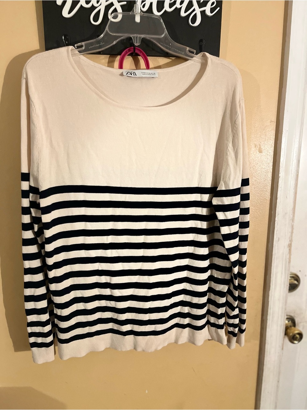 Zara Cream and Black Striped Pullover Sweater